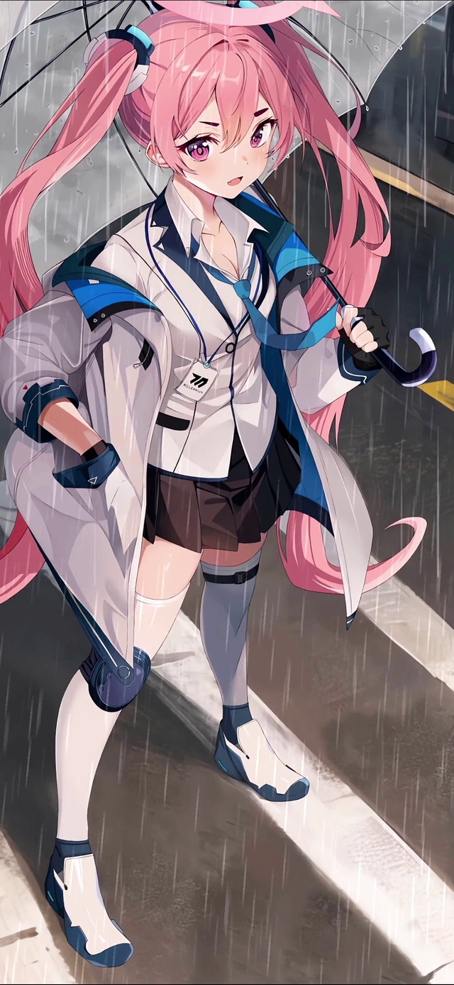 雨天粉色美少女