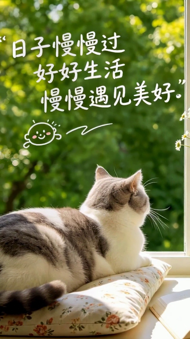 窗边慵懒猫咪慢享治愈生活