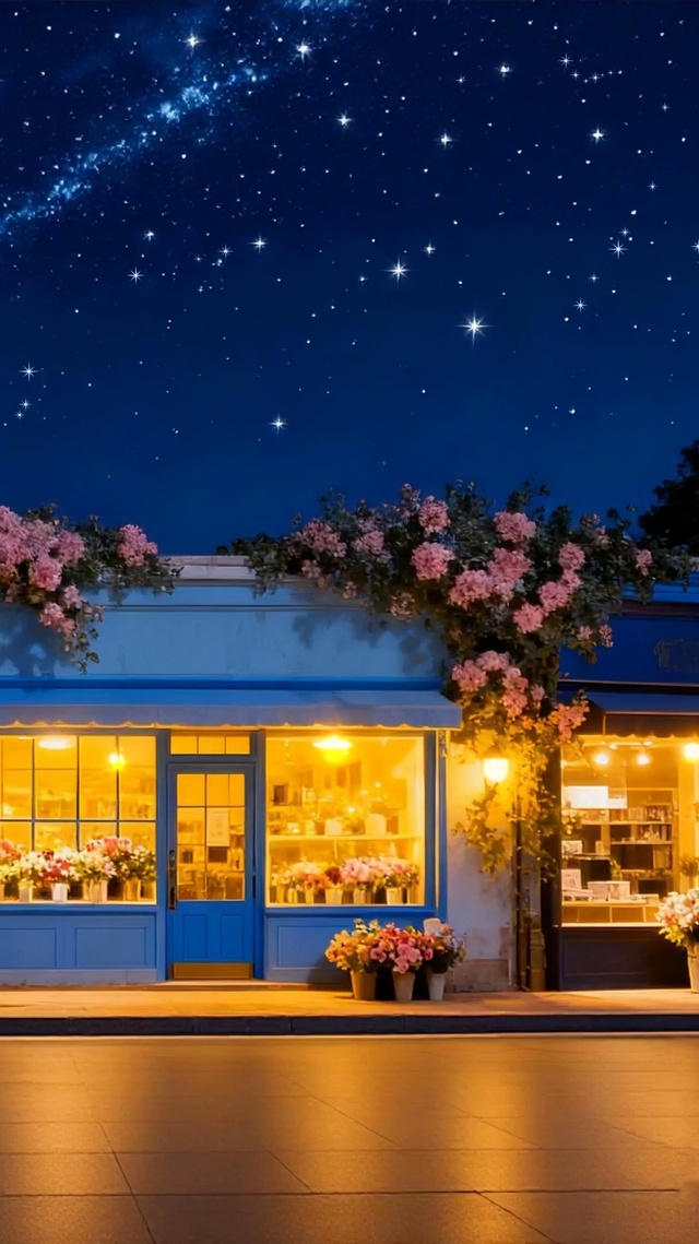 唯美治愈夜景花店