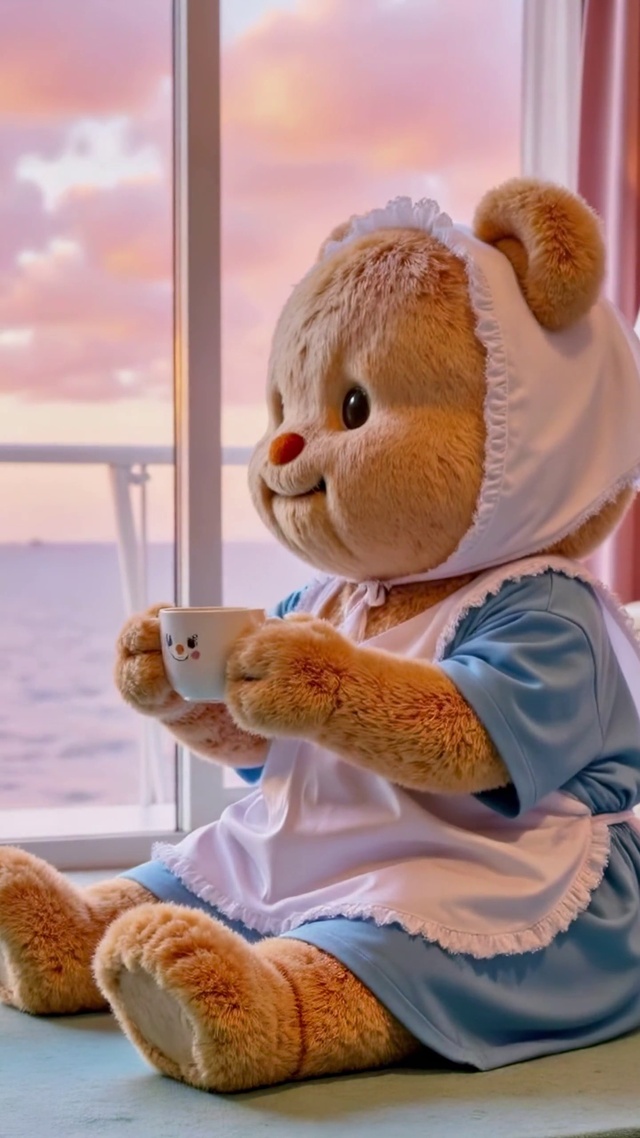 海边日落的黄油小熊下午茶