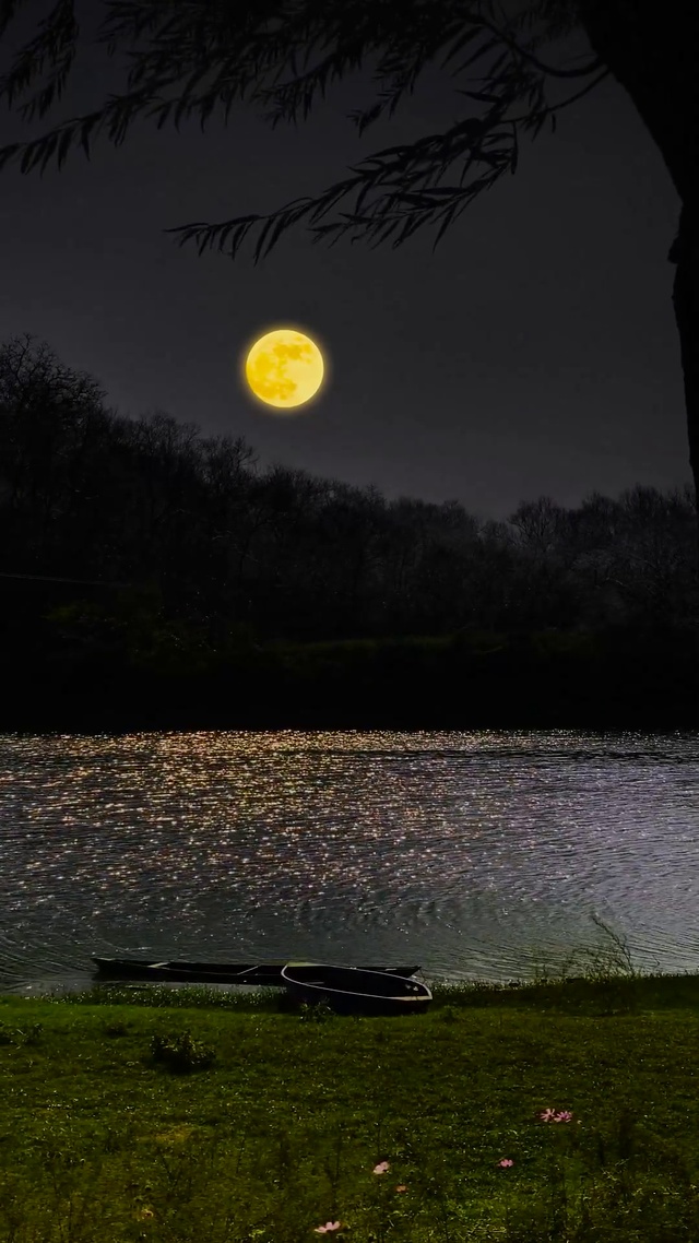 河边小意境夜景