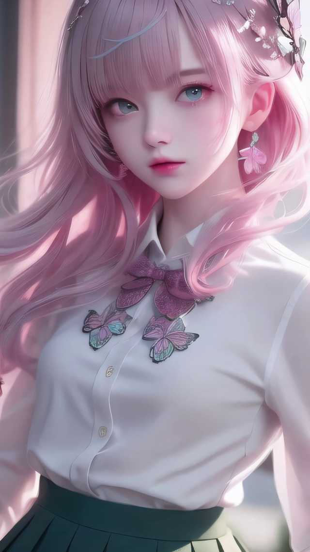 纯欲高冷粉色长发二次元美少女
