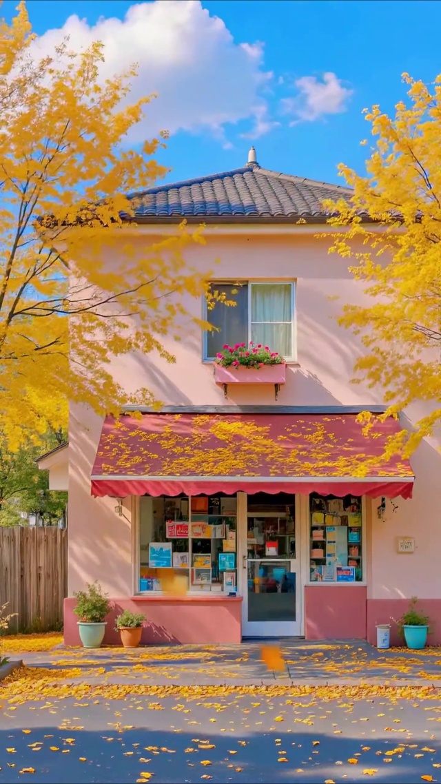 护眼晴空秋日小店