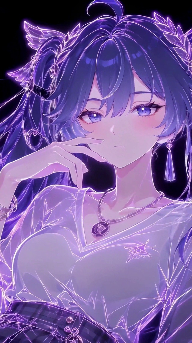紫色荧光二次元美少女