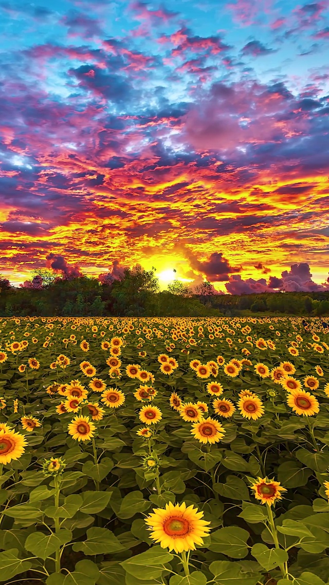 唯美爆款晚霞向日葵花海