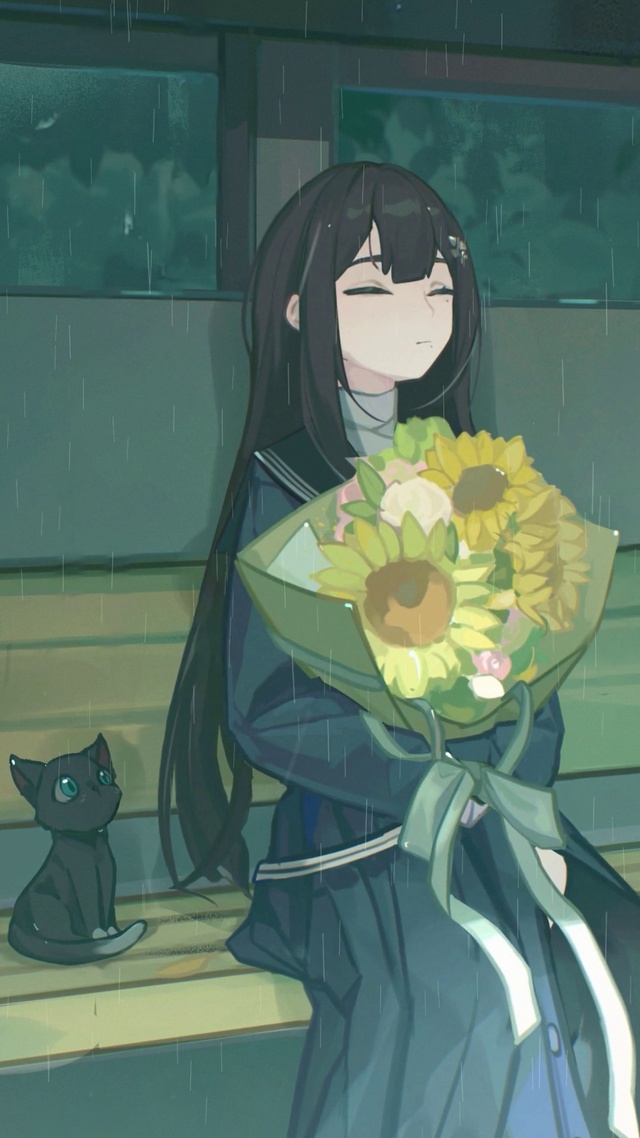 雨中等车少女