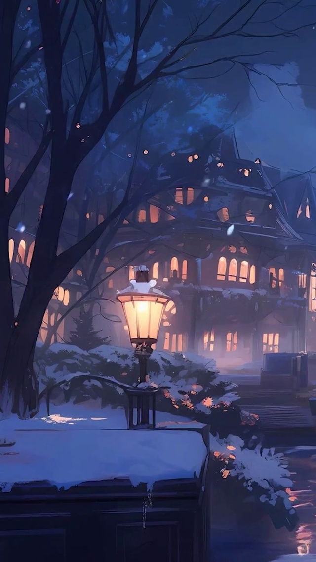 夜景雪景城市河流