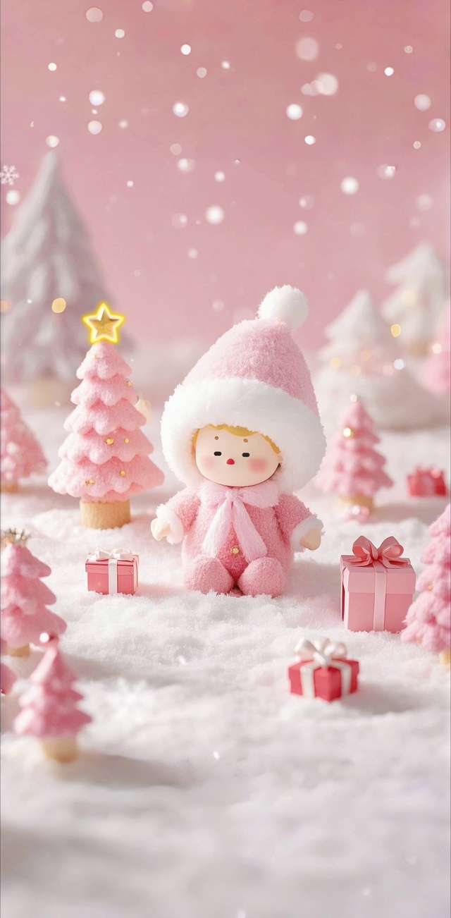 小清新粉色娃娃圣诞快乐