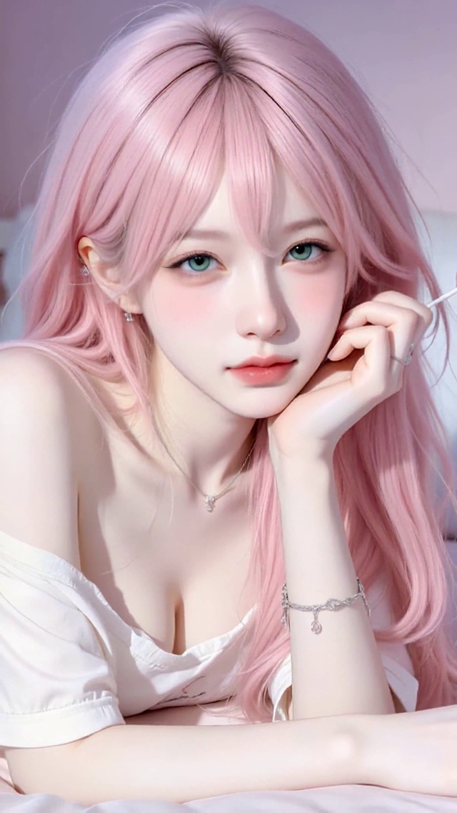 粉发甜美居家美女