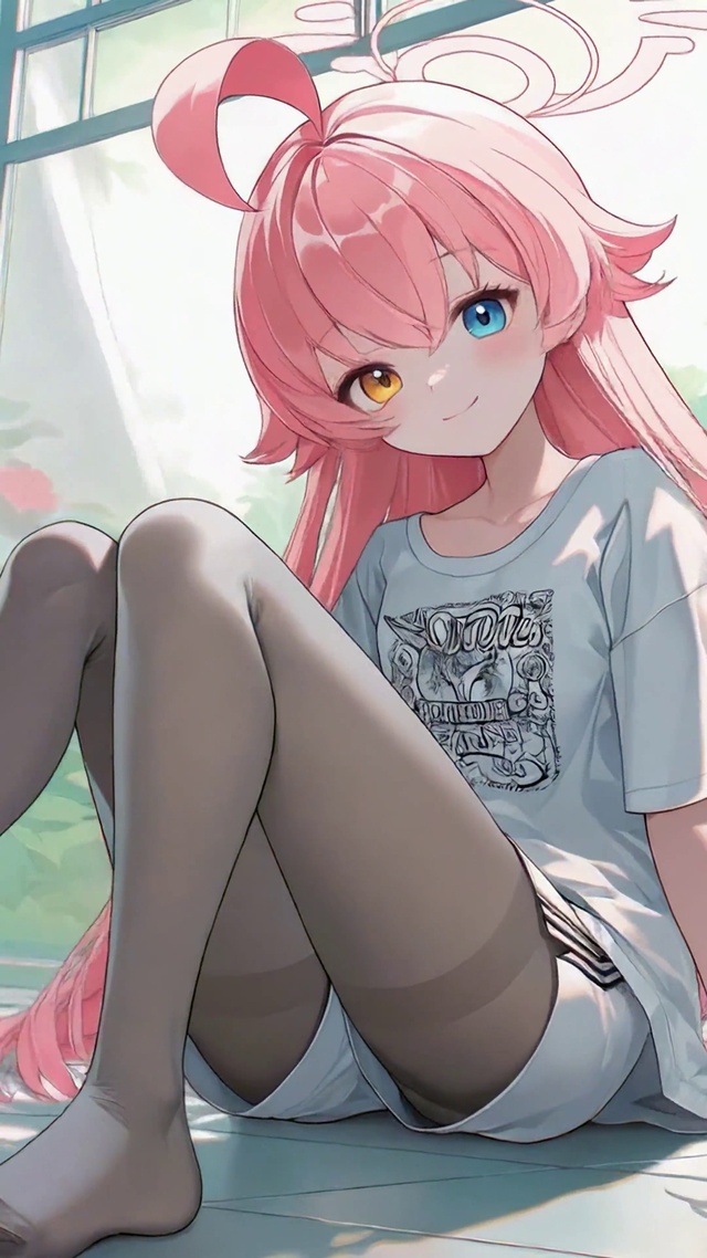 窗边粉发二次元美少女