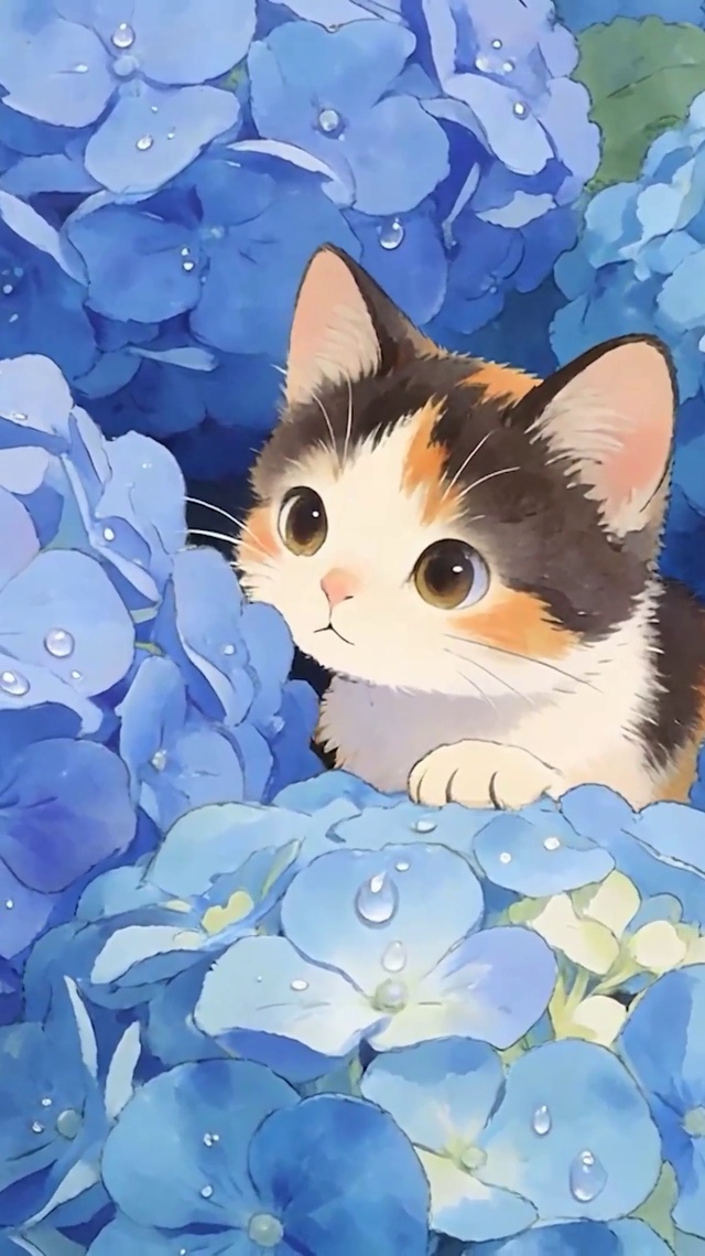 花朵中猫咪