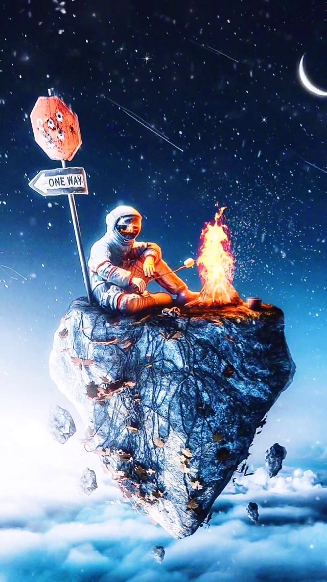 星空壁纸系列之宇航员吃烧烤
