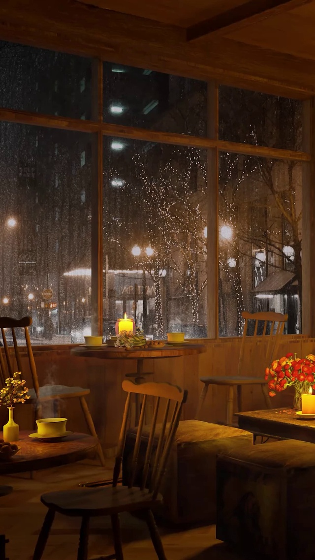 雨天夜晚咖啡店