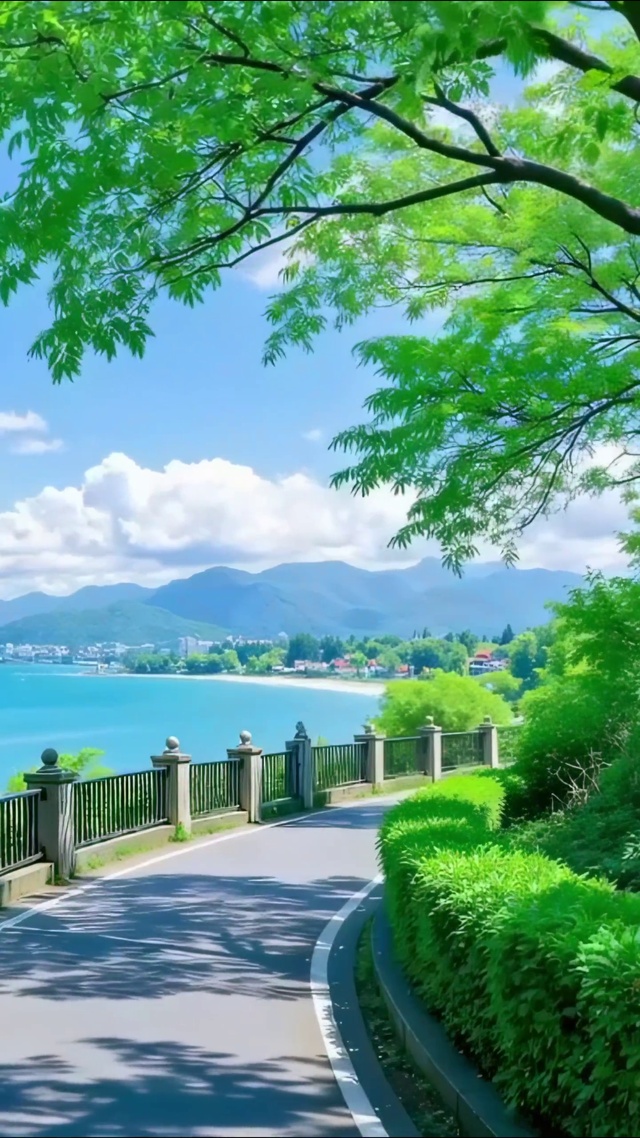 护眼树荫湖泊风景