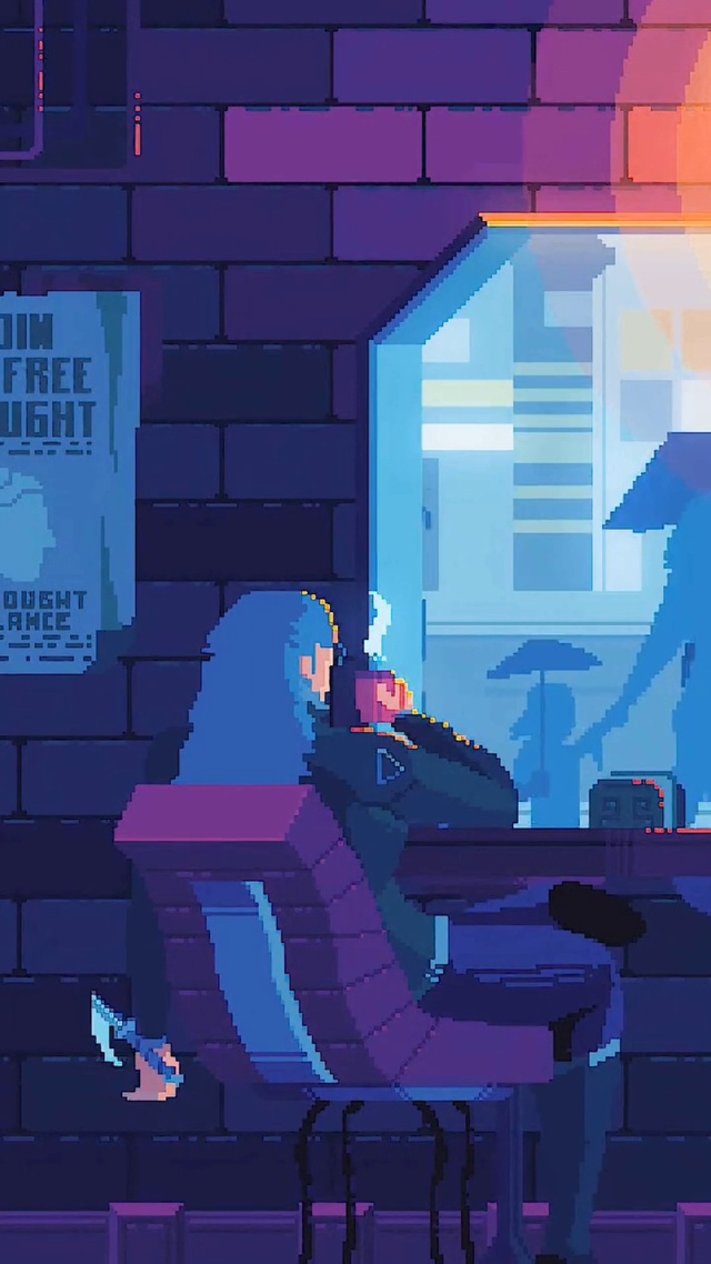 像素风，惬意的午后，赛博朋克。