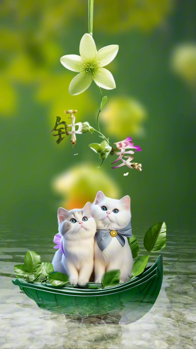 两只萌猫，一朵鲜花，一切都善良与美好的相伴