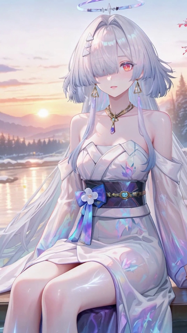 雪景温泉银发二次元美少女