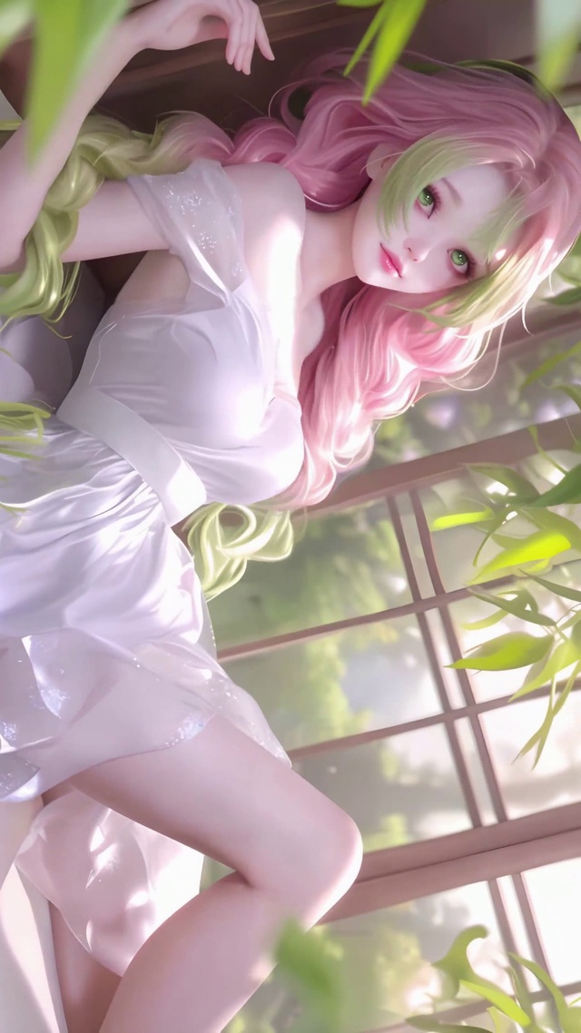 清纯白裙窗边美少女
