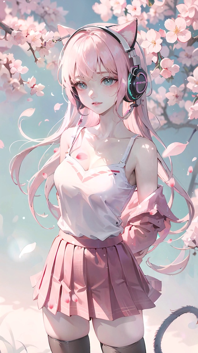 猫耳粉发樱花少女