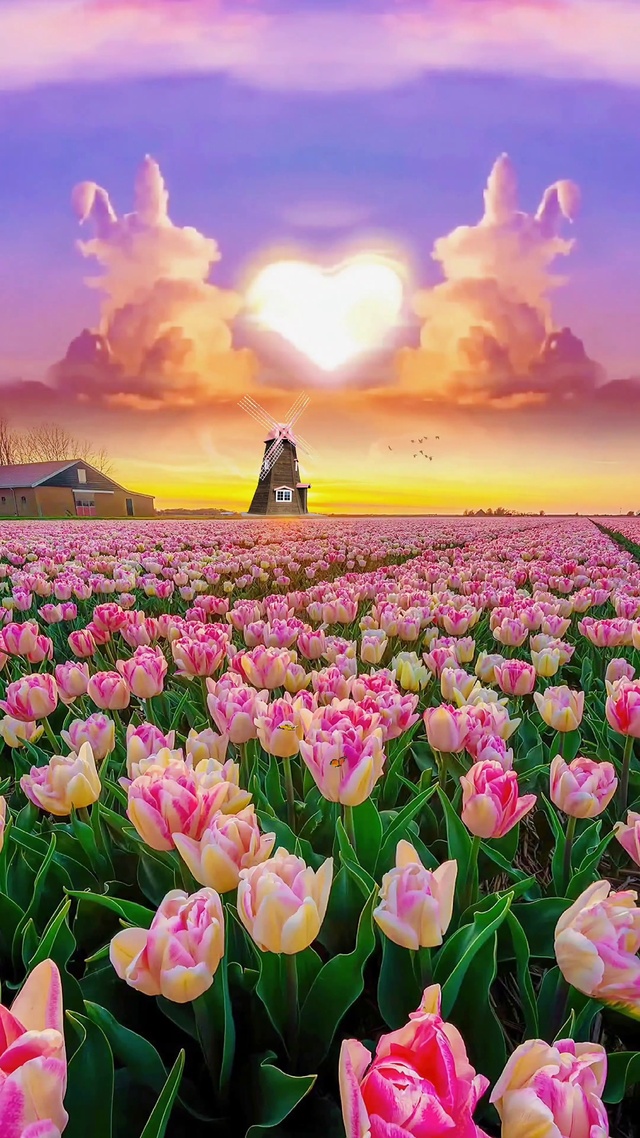 粉色郁金香花海