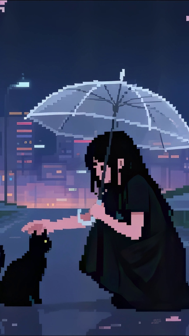 像素雨天女孩