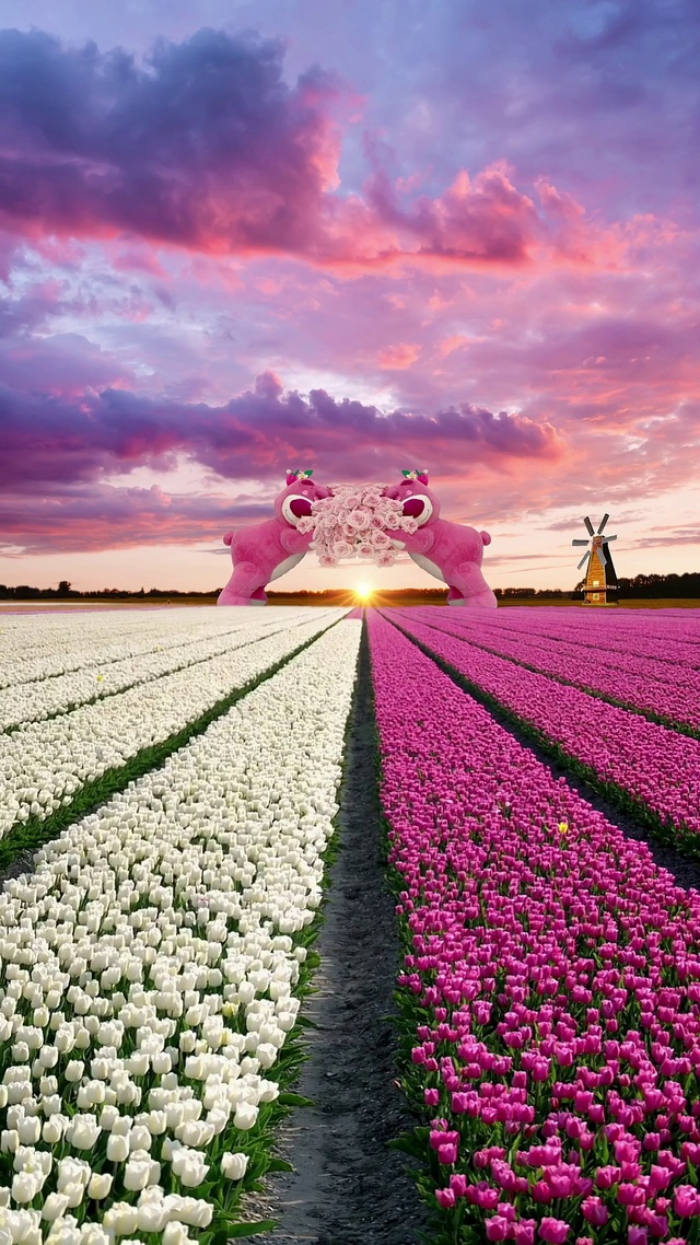 粉白郁金香花海