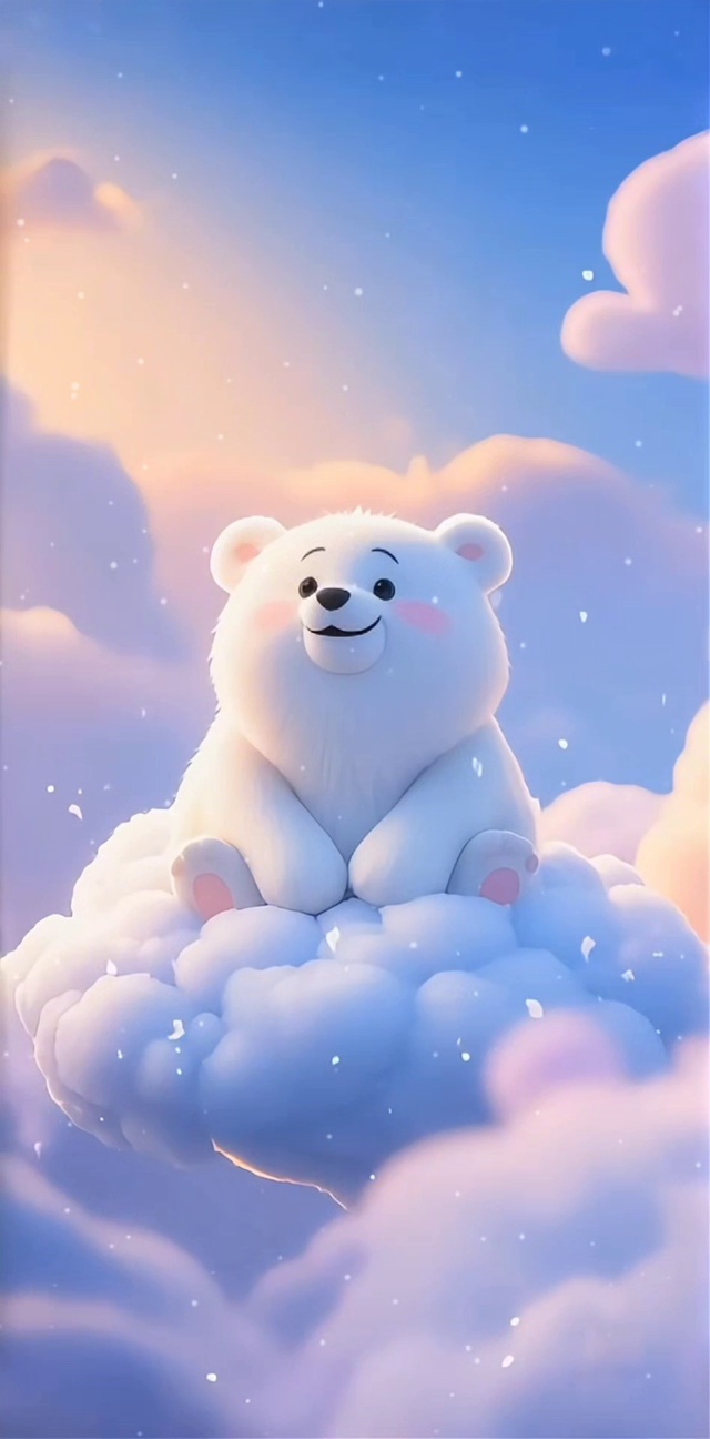 小清新可爱紫色云朵小熊