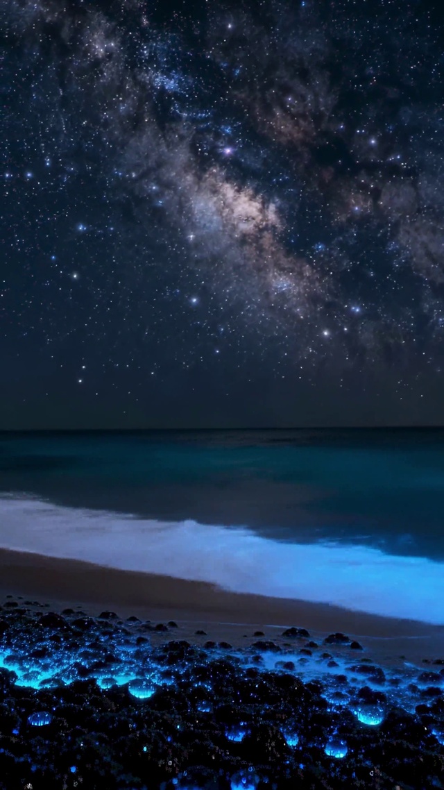 梦幻蓝海岸星空银河夜景
