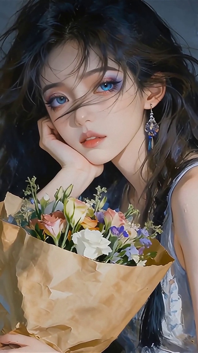 文艺鲜花美女