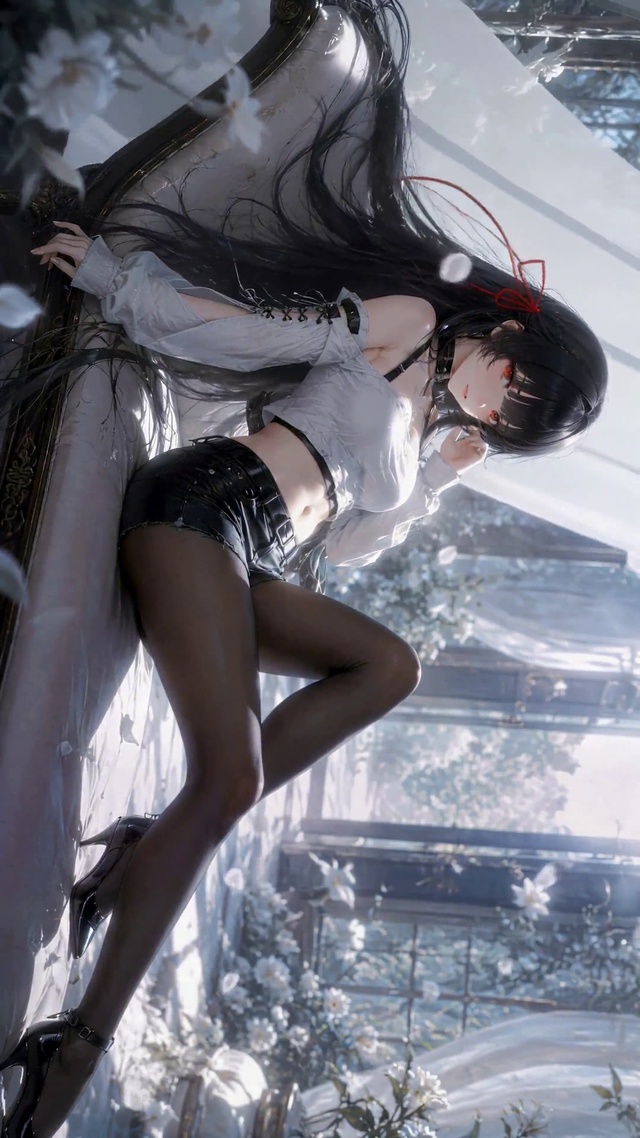 黑发花影少女