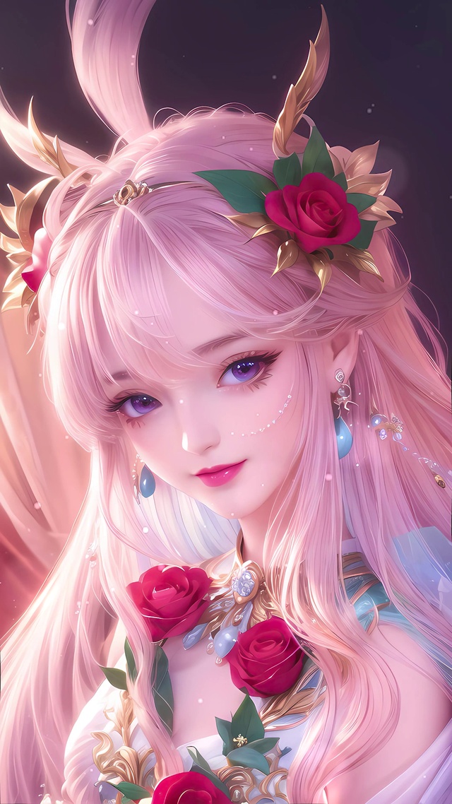 粉发鲜花美女