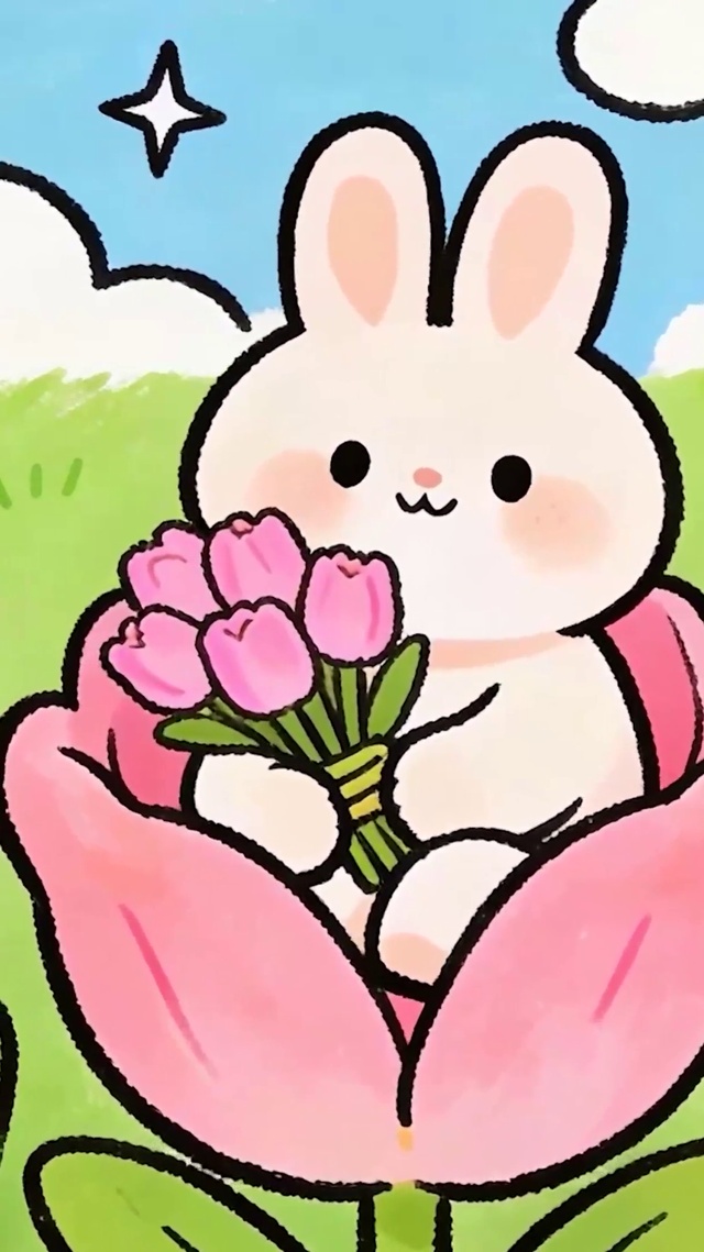 拿着鲜花兔子