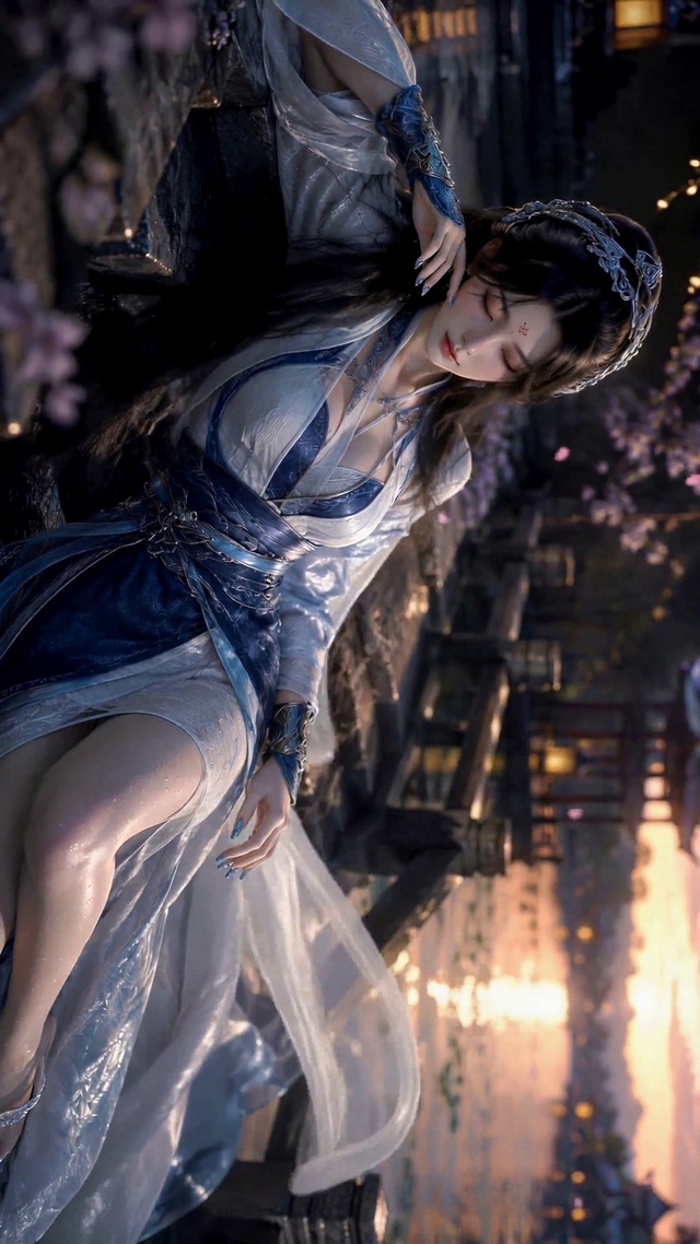 黄昏湖畔古风美人