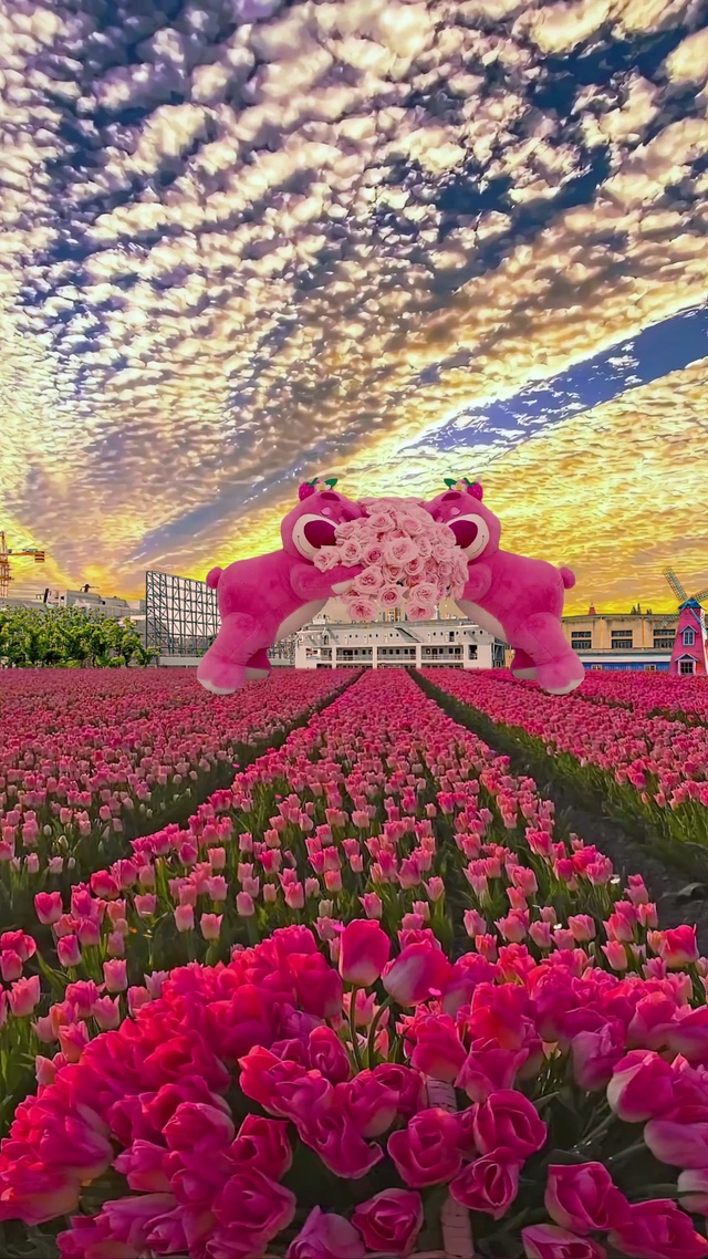 爆款郁金香花海草莓熊