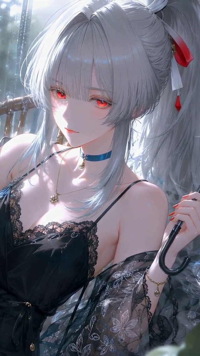 雨天窗边银发美少女绯雪