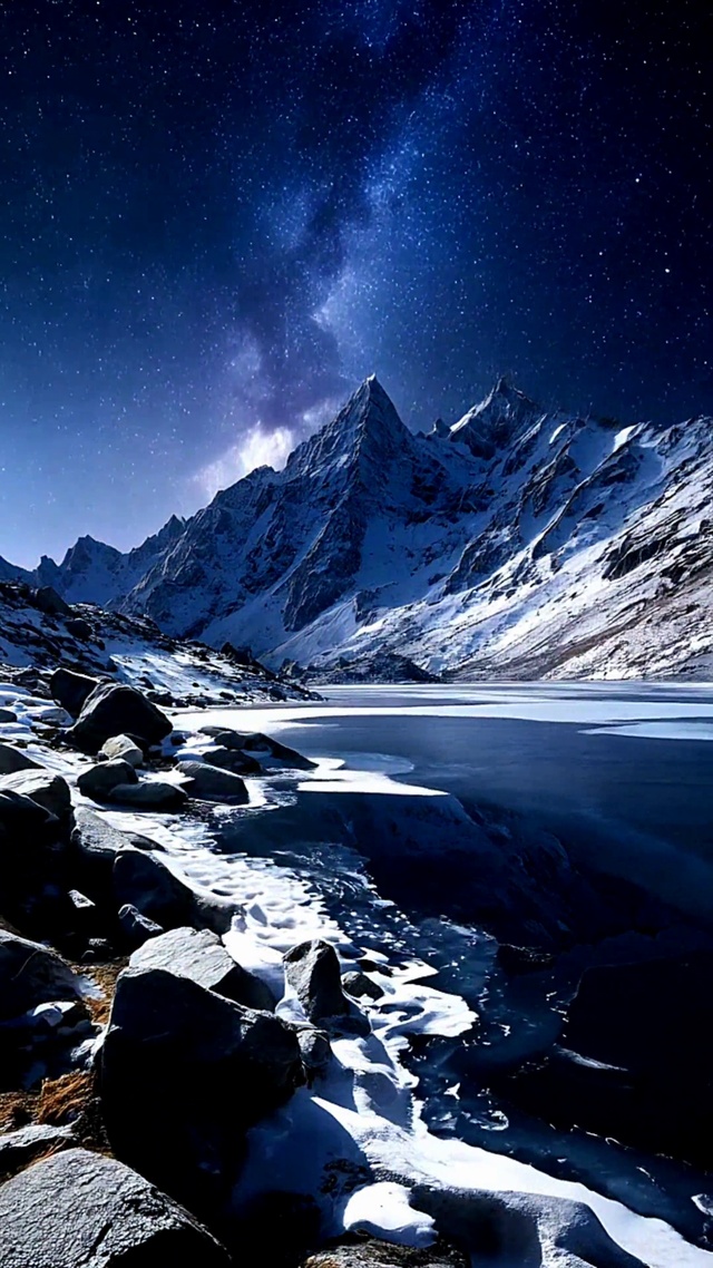 寒峰映夜，星河入梦