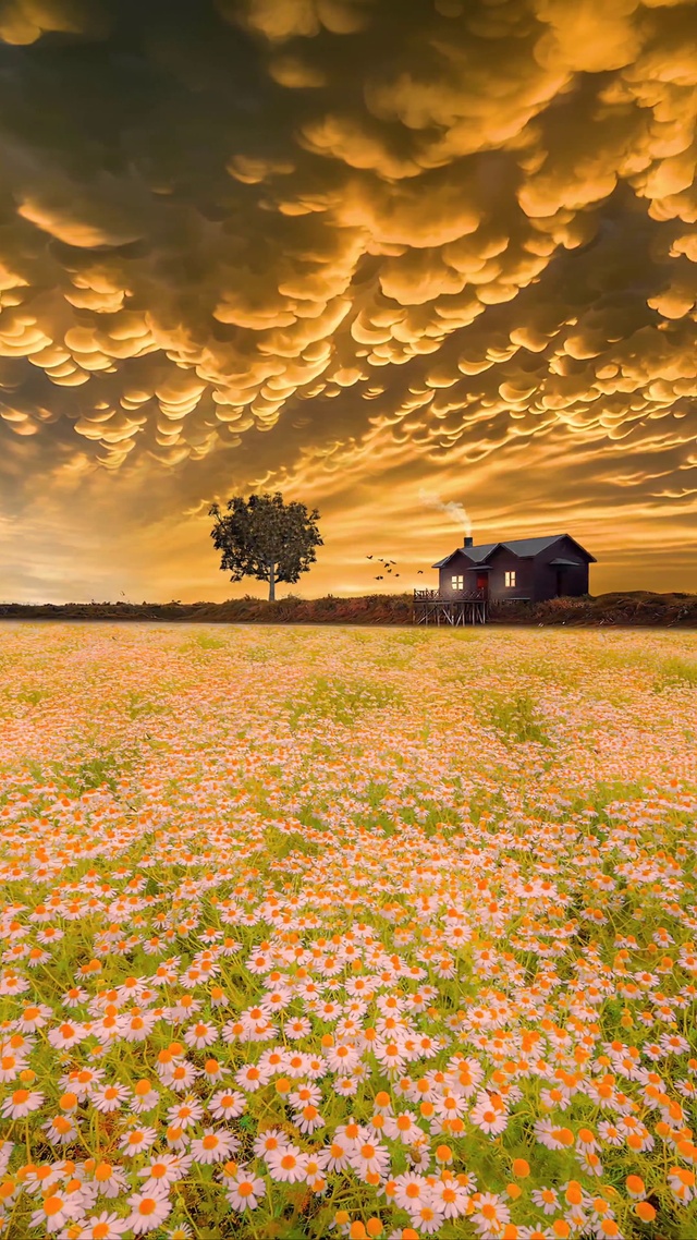 爆款蘑菇云小雏菊晚霞