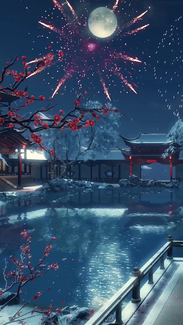 古风新年快乐 烟花璀璨