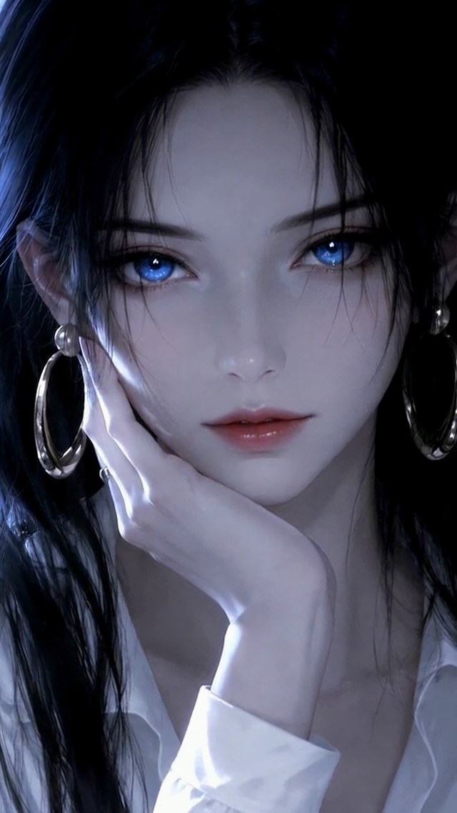 暗蓝氛围感蓝瞳美少女
