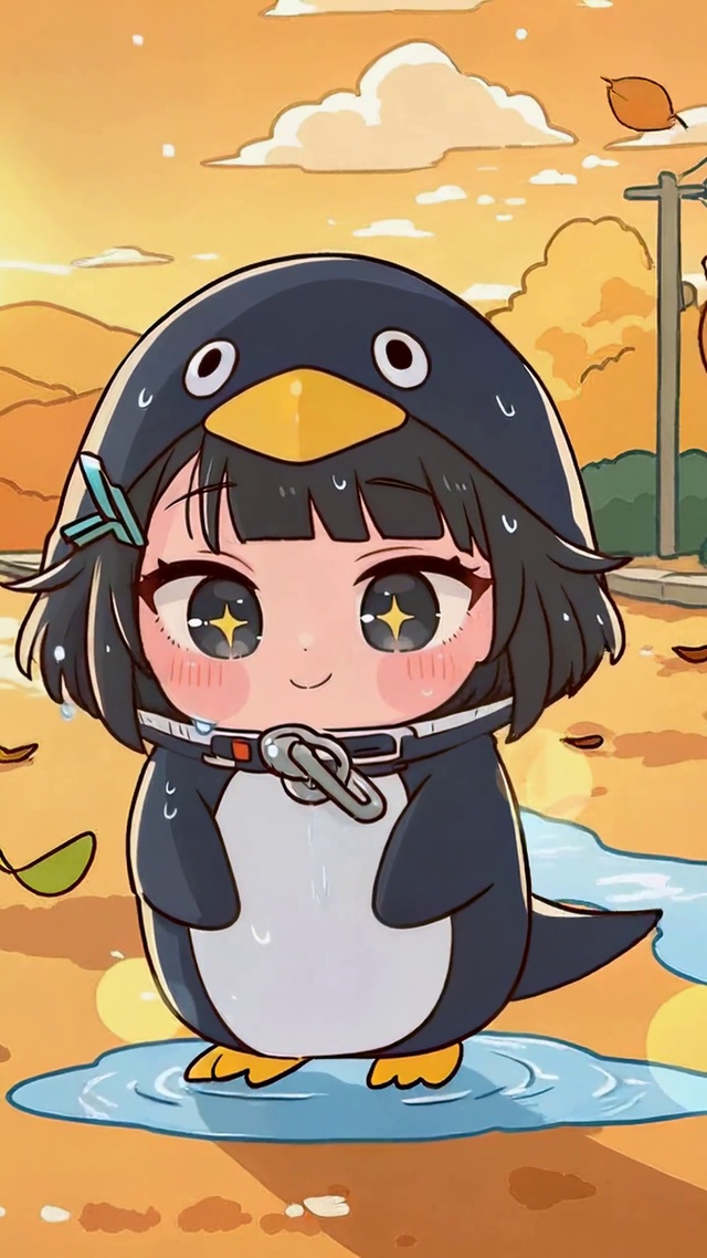 秋日企鹅装可爱少女