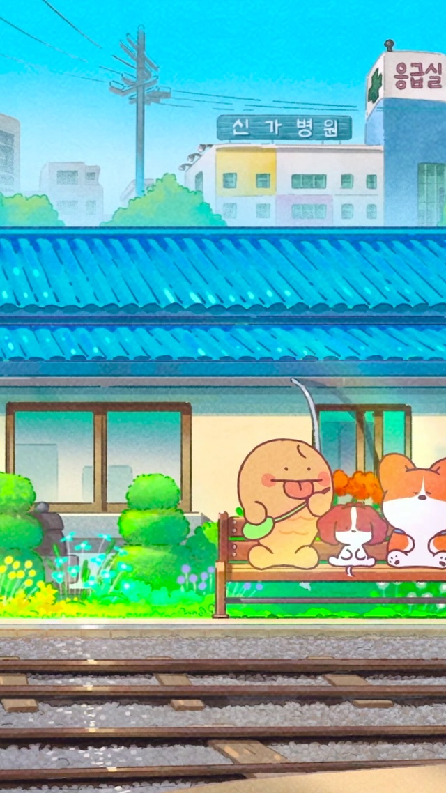 治愈动漫站台等车狗狗