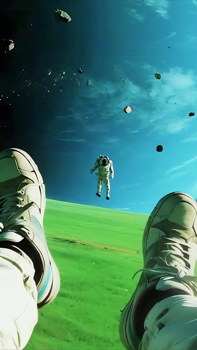 外星球悬浮前行的宇航员