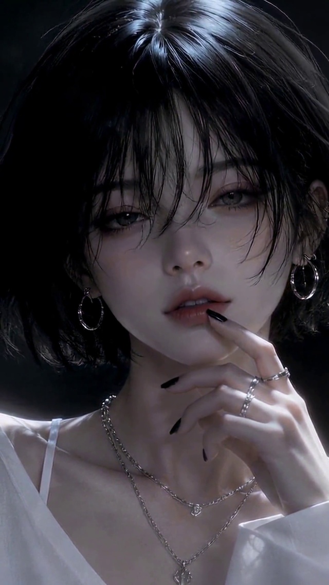 暗调氛围感清冷短发美女