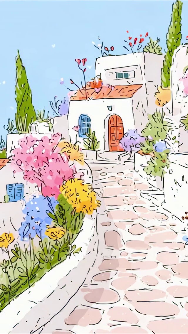 海岸边五彩小镇