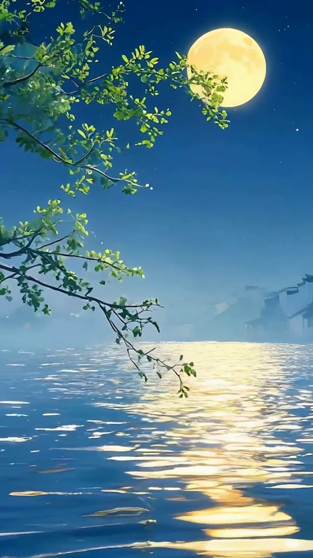 夜景树木河流