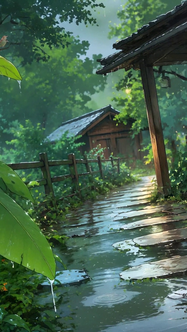 雨中乡间治愈小屋风景