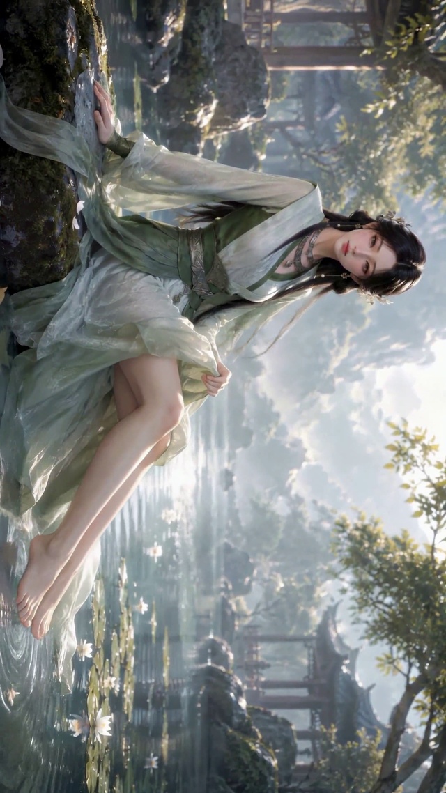 林间溪畔古风美人