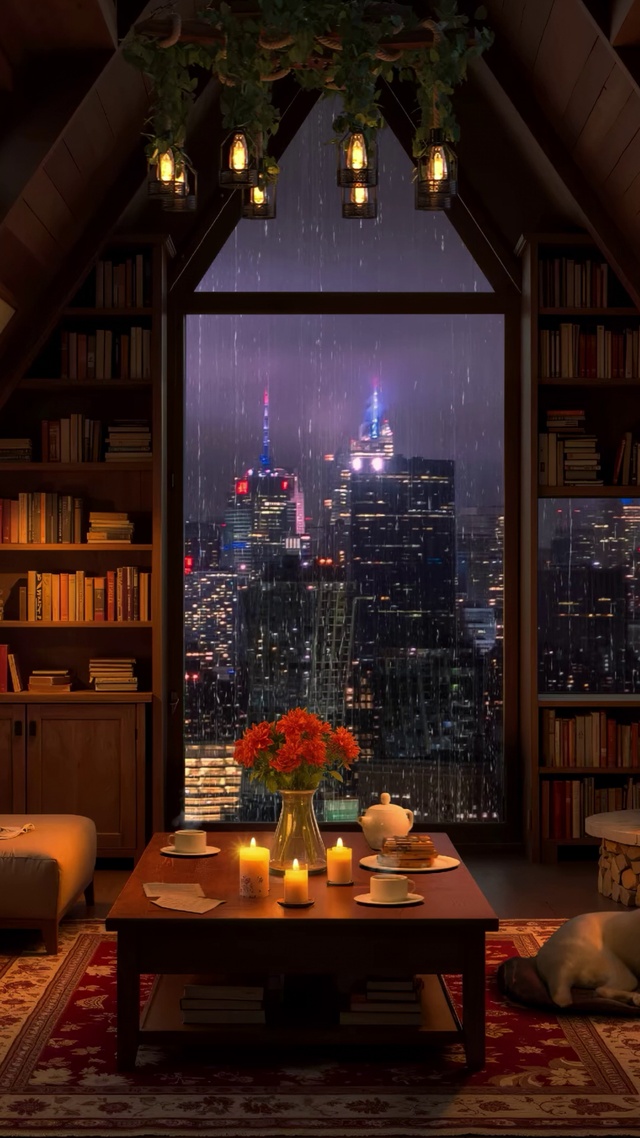 夜晚城市玻璃雨