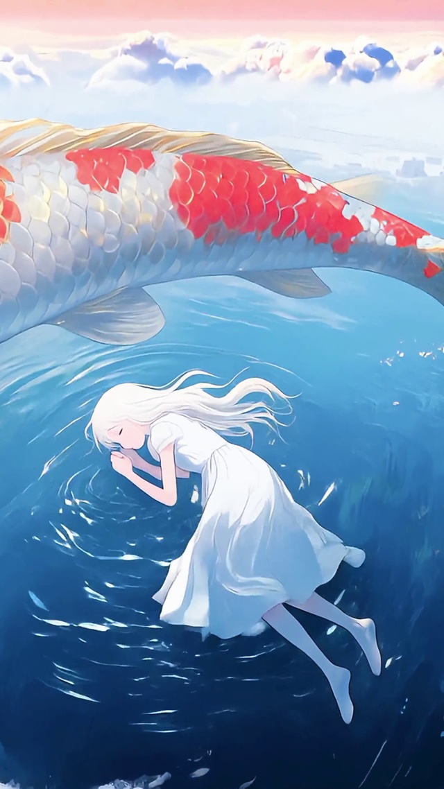 锦鲤环绕的天空海少女