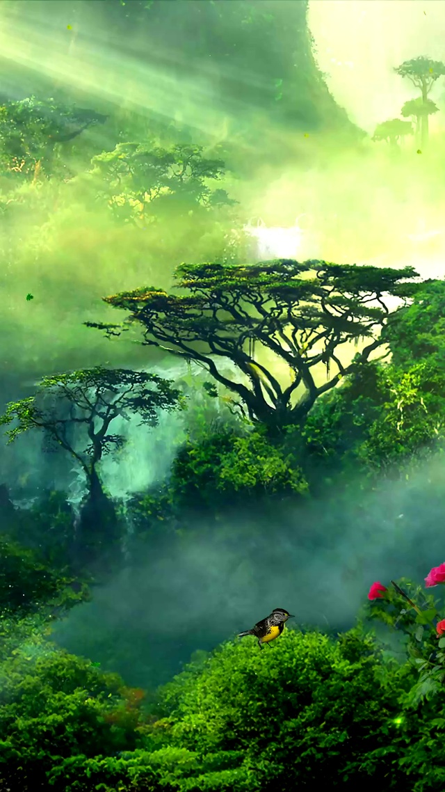 森林阳光清晨雾气鸟鸣